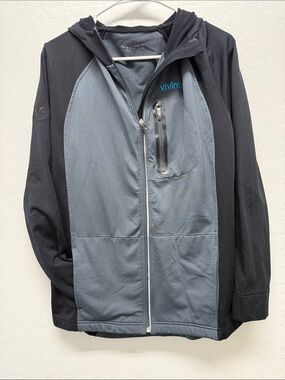 Vivint Black and Gray Hooded Performance Jacket with Chest Zip Pocket